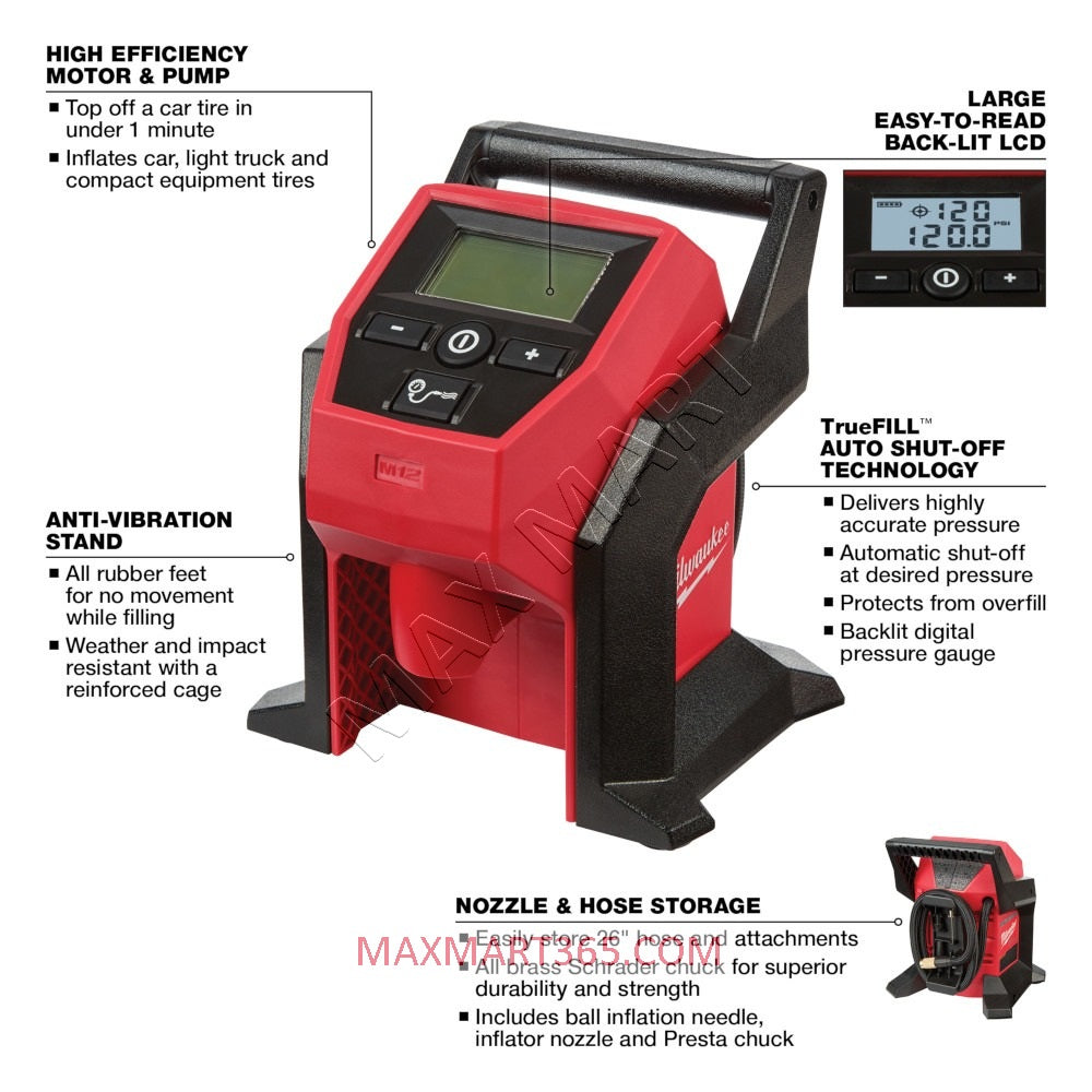 Milwaukee 2475-20 M12 无绳紧凑型充气泵（仅工具）