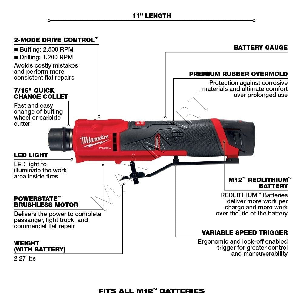 Milwaukee 2409-20 M12 FUEL Brushless Cordless Low Speed Tire Buffer (Tool Only)