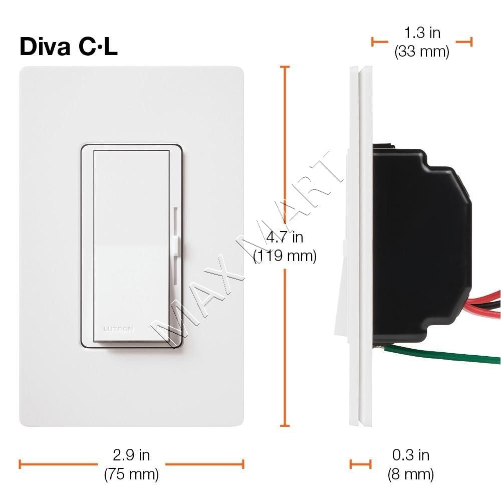 Lutron Diva LED+ 单极或 3 路调光开关，适用于可调光 LED/卤素灯/白炽灯（2 件装）DVCL-153P DVCL-153P-WH-2-C - 白色