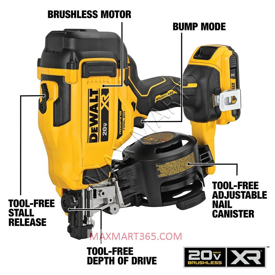 DEWALT DCN45RNB 20V XR Brushless Cordless 15-Degree Roofing Nailer (Tool Only)