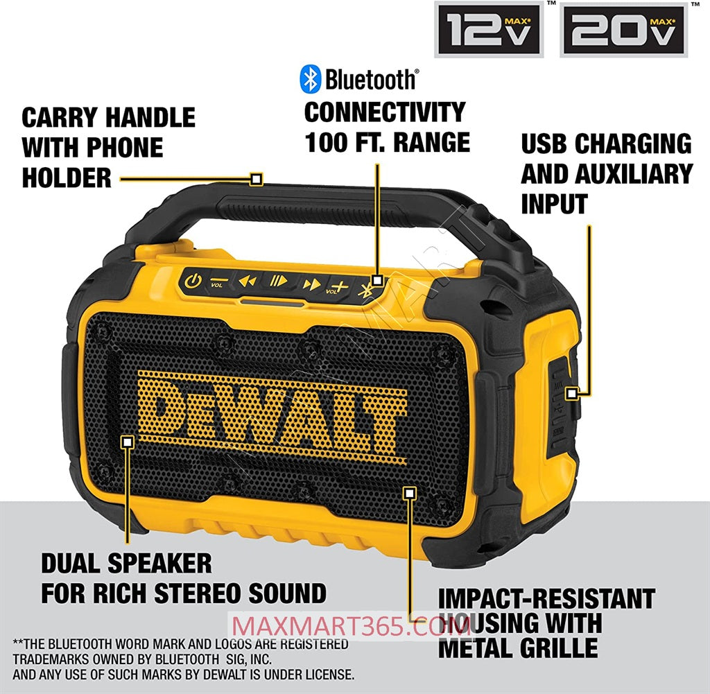 DEWALT DCR010B 12V/20V MAX Cordless/Corded Worksite Bluetooth Speaker (Tool Only)