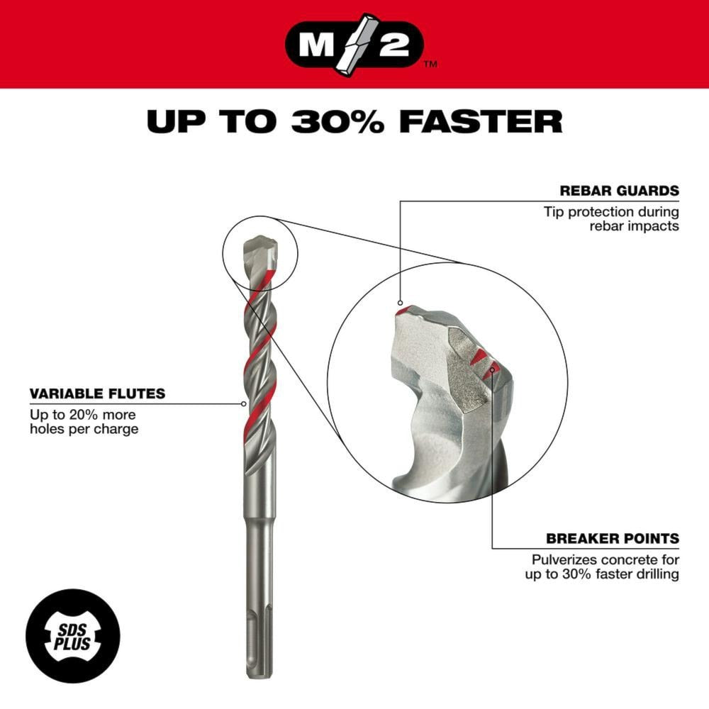 Red 48-20-7411 3/16-inch x 4-inch x 6-inch 2-Cutter SDS-Plus Carbide Drill Bit