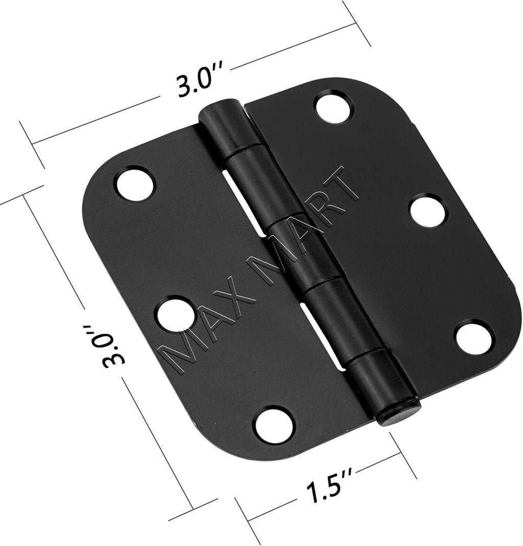 Rounded Door Hinges for Interior Door, 3-Inch x 3-Inch (2 Pack) - Matte Black