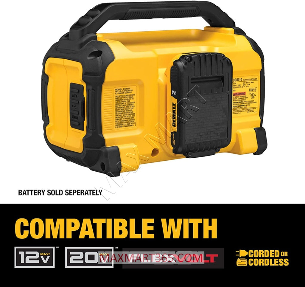 DEWALT DCR010B 12V/20V MAX Cordless/Corded Worksite Bluetooth Speaker (Tool Only)