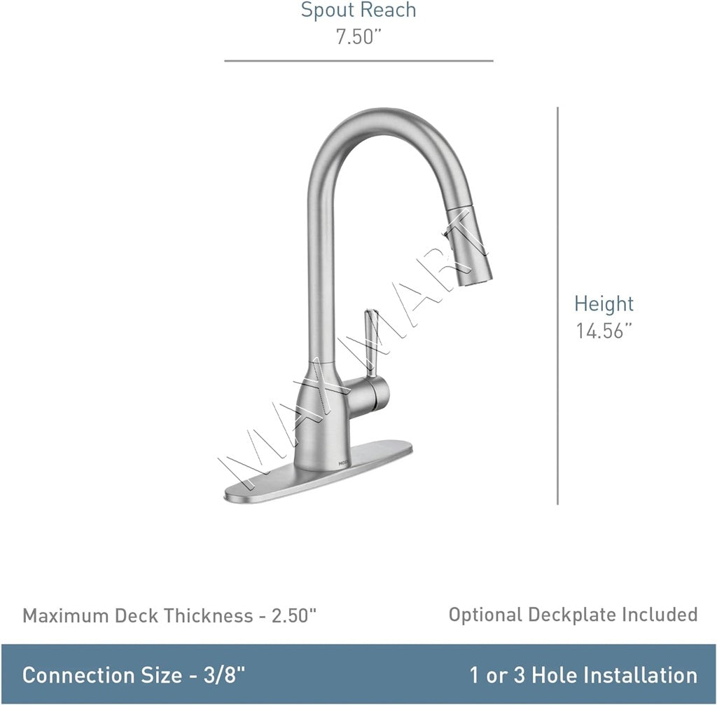 MOEN Adler 87233BL Pull-Down Sprayer Kitchen Faucet with Power Clean and Reflex - Matte Black