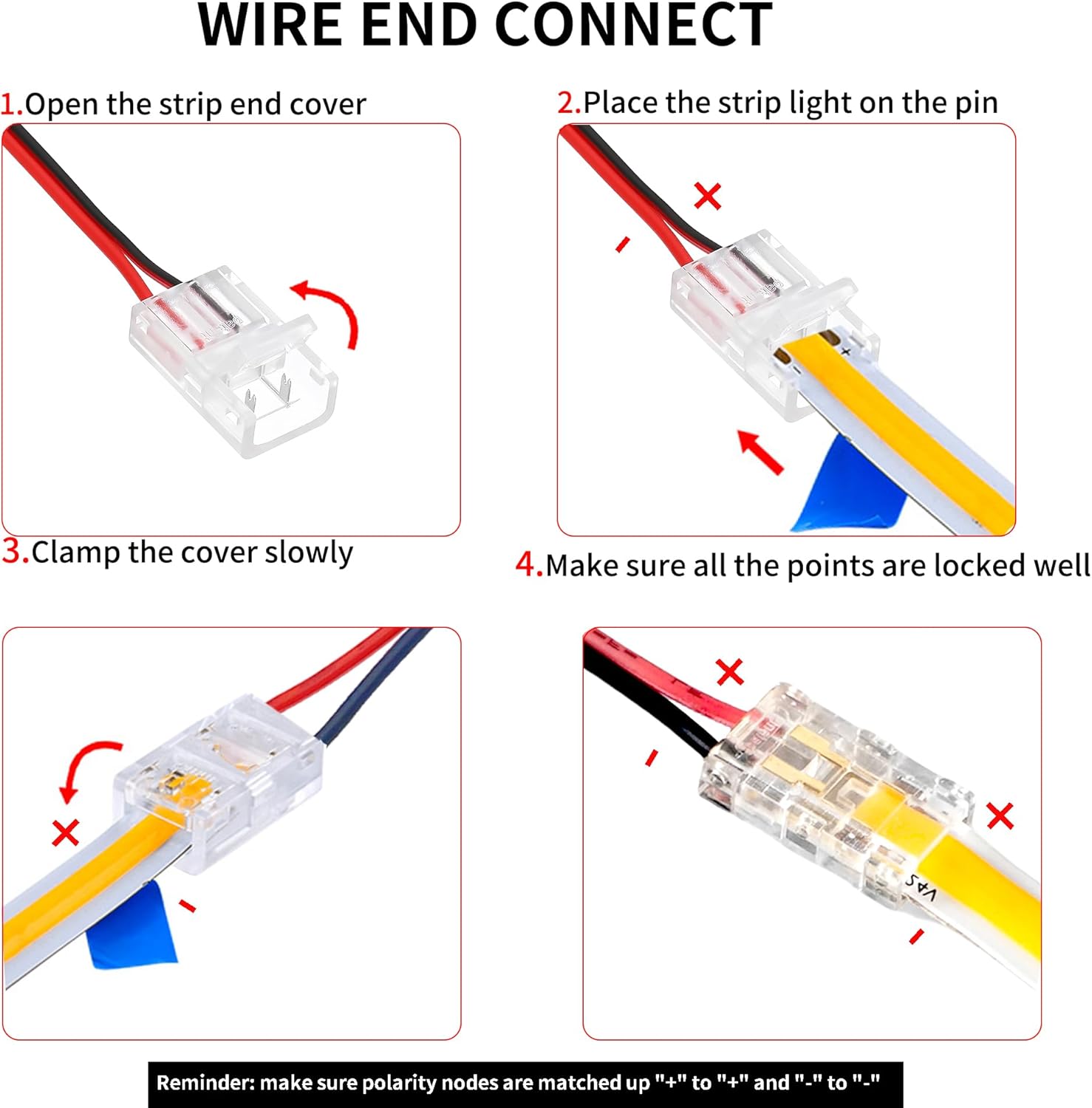 Solderless 8mm LED Strip to Wire Cable Connector