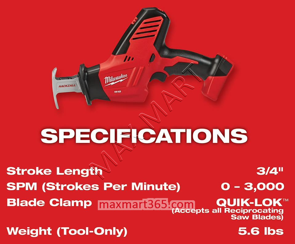 Milwaukee 2625-20 M18 Cordless One-Handed HACKZALL Reciprocating Saw (Tool Only)