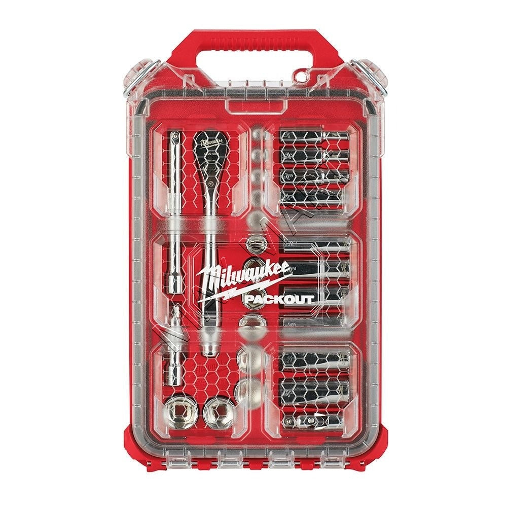 Milwaukee 48-22-9481 PACKOUT 3/8-inch Drive SAE Ratchet and Socket Mechanics Tool Set (28-Piece)