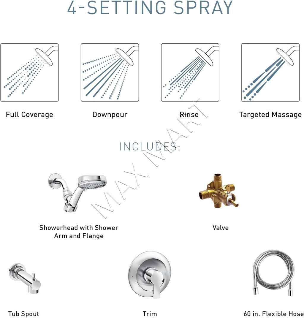 MOEN Meena 82618 Modern Bathtub Shower Faucet with Handshower (Valve Included) - Chrome