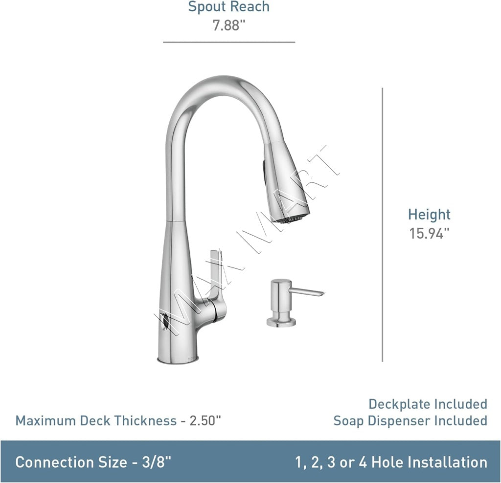 MOEN Haelyn 87627BL Pull-Down Sprayer Kitchen Faucet with Soap Dispenser - Matte Black