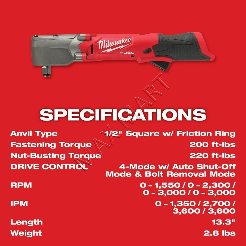 Milwaukee 2565-20 M12 FUEL Brushless Cordless 1/2-inch Right Angle Impact Wrench (Tool Only)