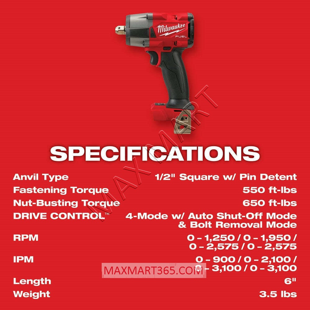 Milwaukee 2962-20 M18 FUEL GEN-2 Mid Torque 1/2-inch Impact Wrench w/ Friction Ring (Tool Only)