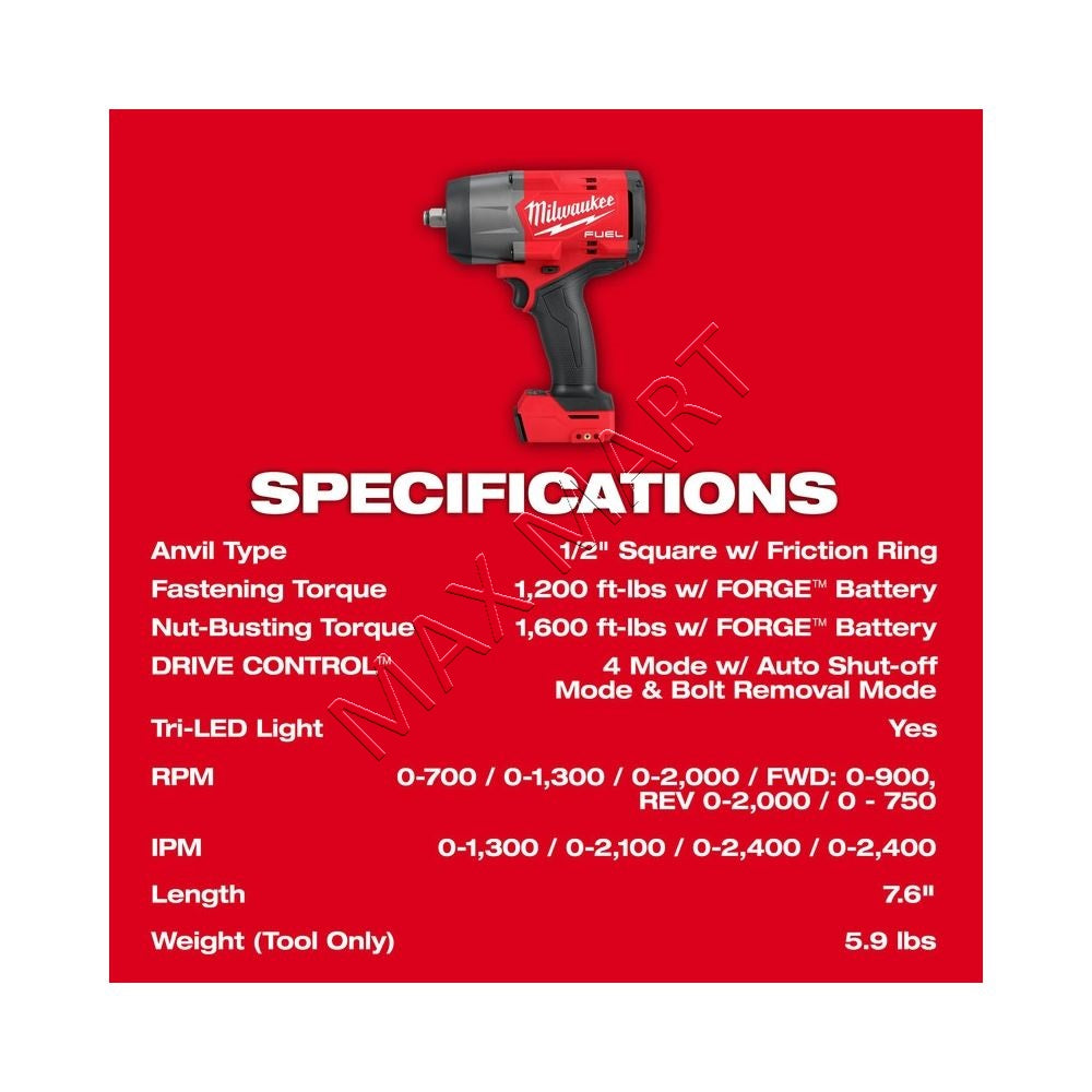 Milwaukee 2967-20 M18 FUEL 1/2-inch High Torque Impact Wrench w/ Friction Ring (Tool Only)