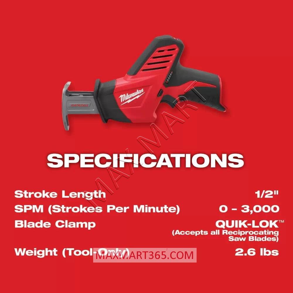 Milwaukee 2420-20 M12 Cordless One-Handed HACKZALL Reciprocating Saw (Tool Only)