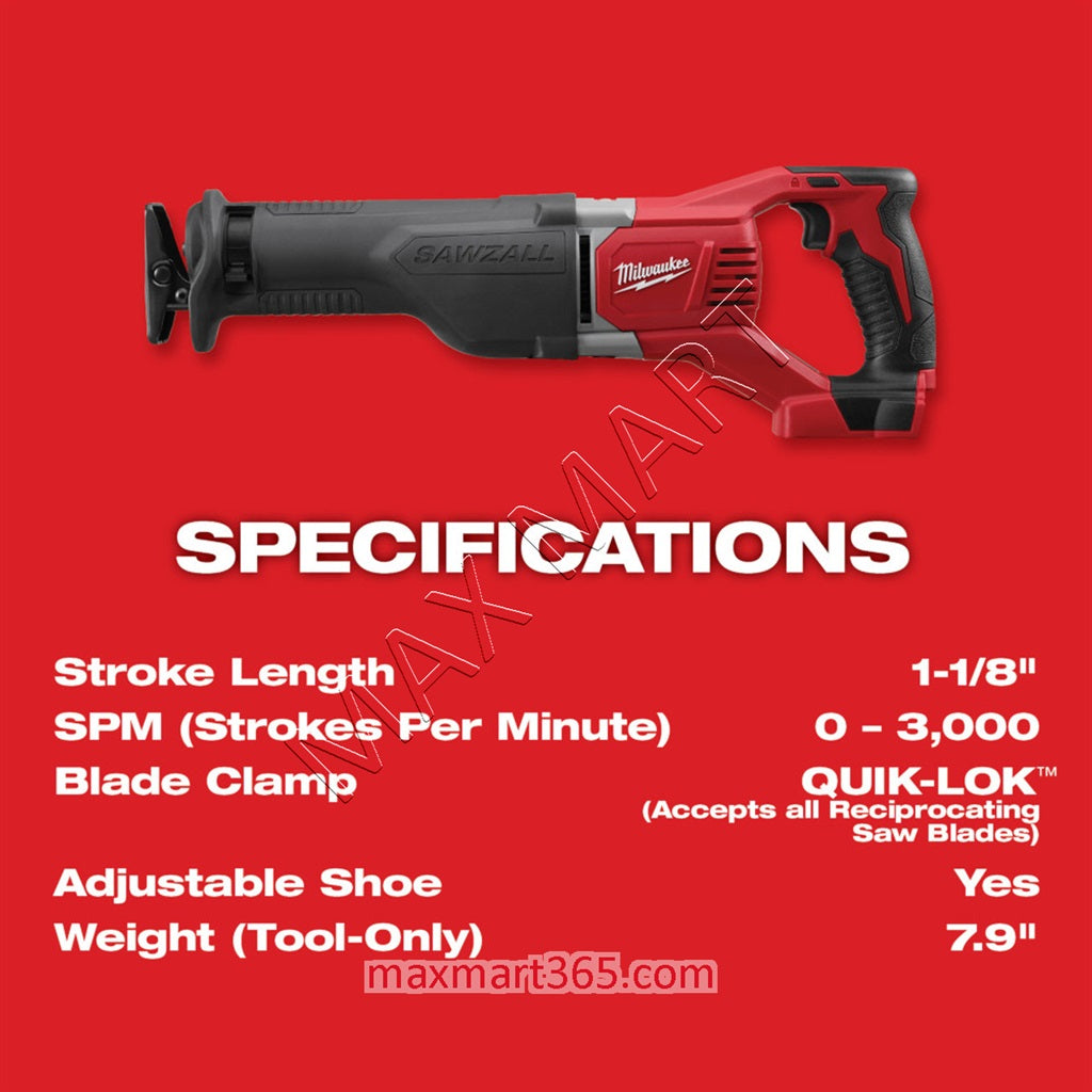 Milwaukee 2621-20 M18 18V Cordless SAWZALL Reciprocating Saw (Tool Only)