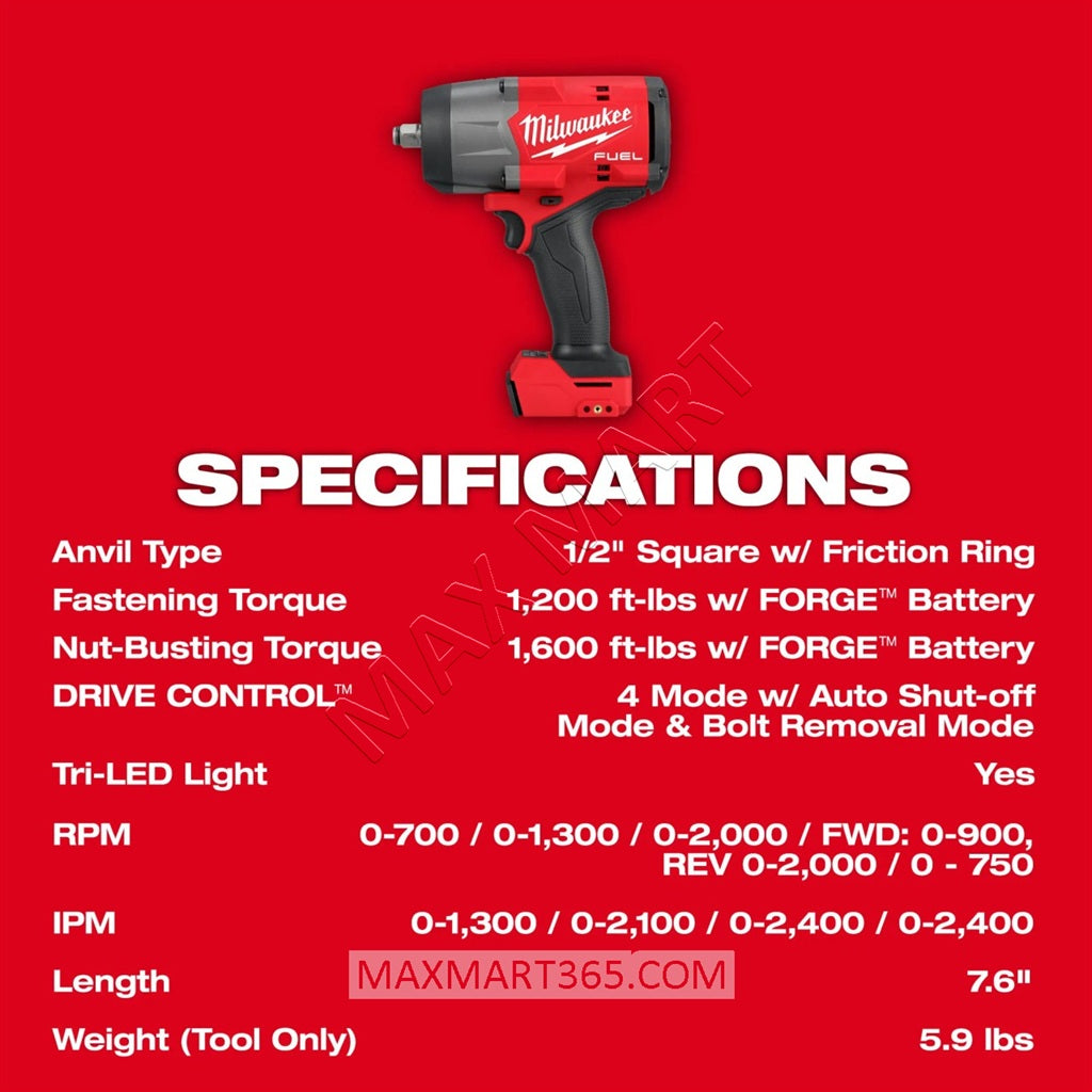 Milwaukee 2967-20 M18 FUEL 1/2-inch High Torque Impact Wrench w/ Friction Ring (Tool Only)