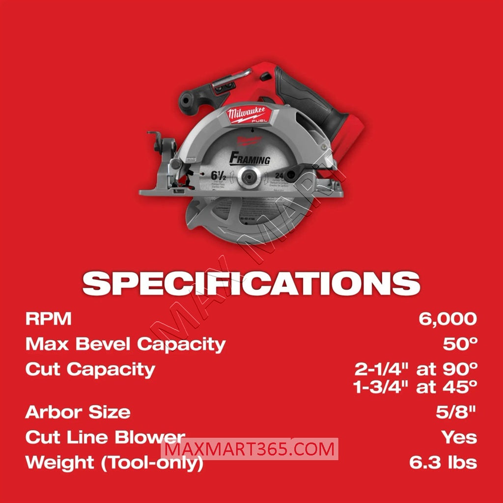 Milwaukee 2833-20 M18 FUEL Brushless Cordless 6-1/2-inch Circular Saw (Tool Only)