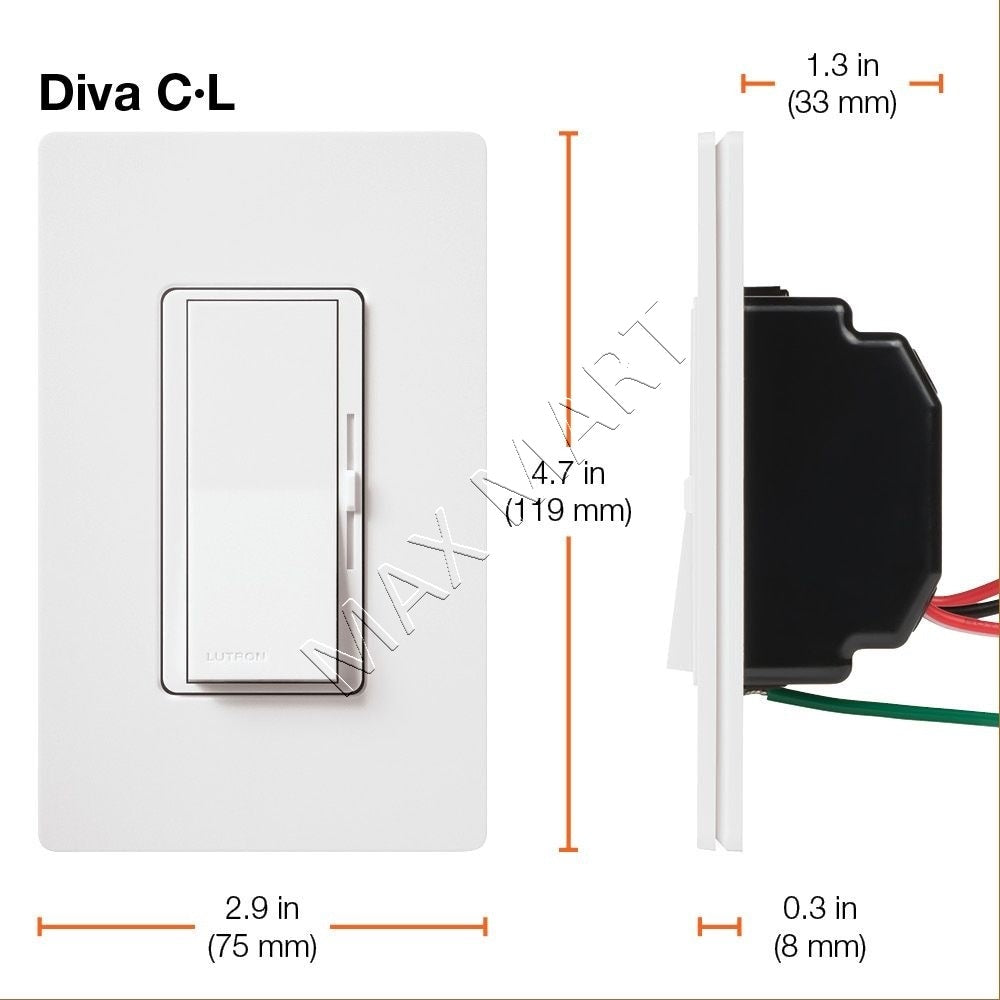 Lutron DIVA LED+ Dimmer Switch, Single Pole/3 Way, DVCL-153PR-WH-C - White