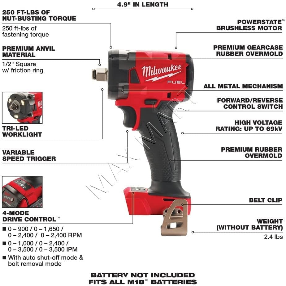 Milwaukee 2855-20 M18 FUEL Gen-2 Brushless Cordless 1/2-inch Compact Impact Wrench (Tool Only)