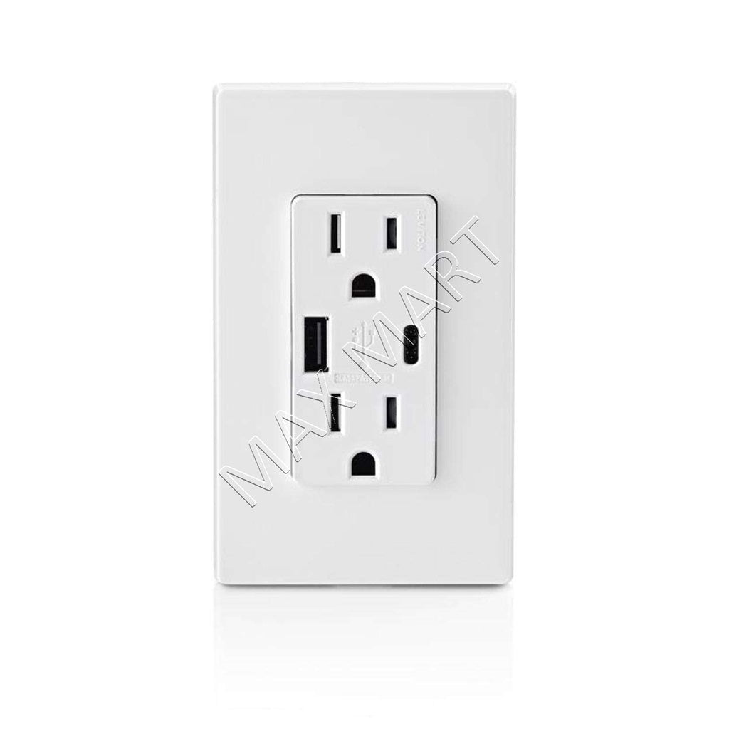 Leviton Decora+ 5.1A 25W USB-A/USBA/USB-C/USBC Charger Receptacle Outlet Plug Type A/Type-C (2-Pack) - White