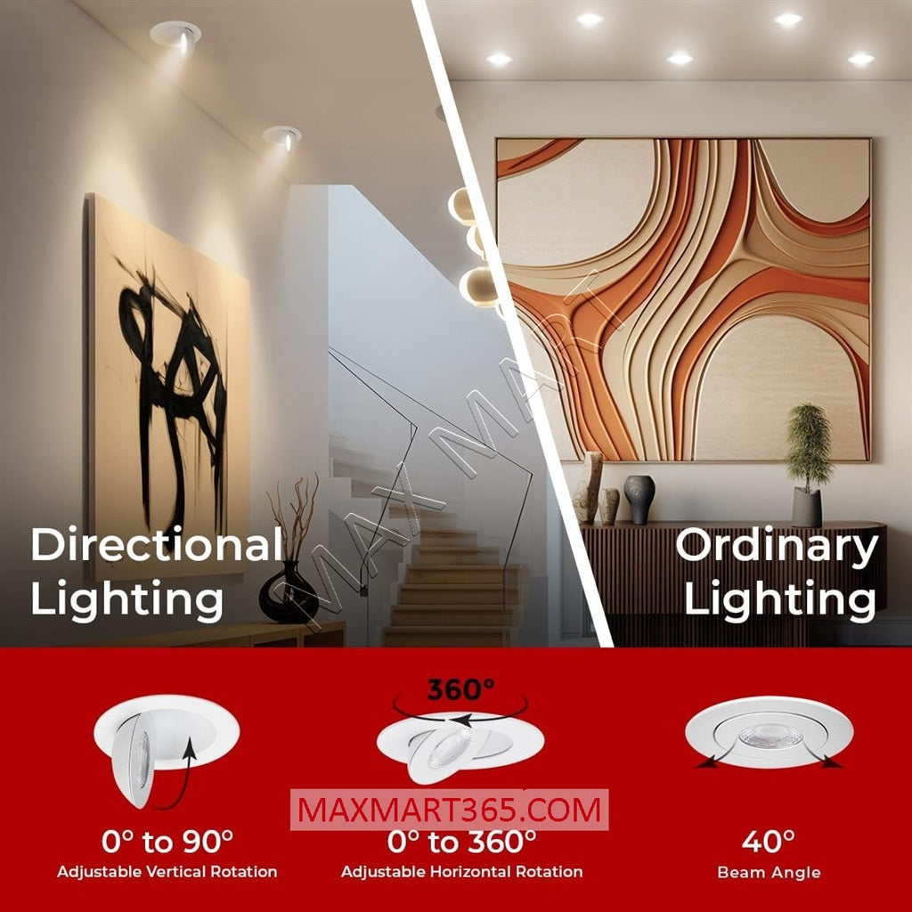 4-Inch 5CCT Black Gimbal LED Recessed Slim PotLight with Junction Box, 360 Rotation, Dimmable, IC Rated, ETL Certified, Damp Rated, Indoor/Outdoor