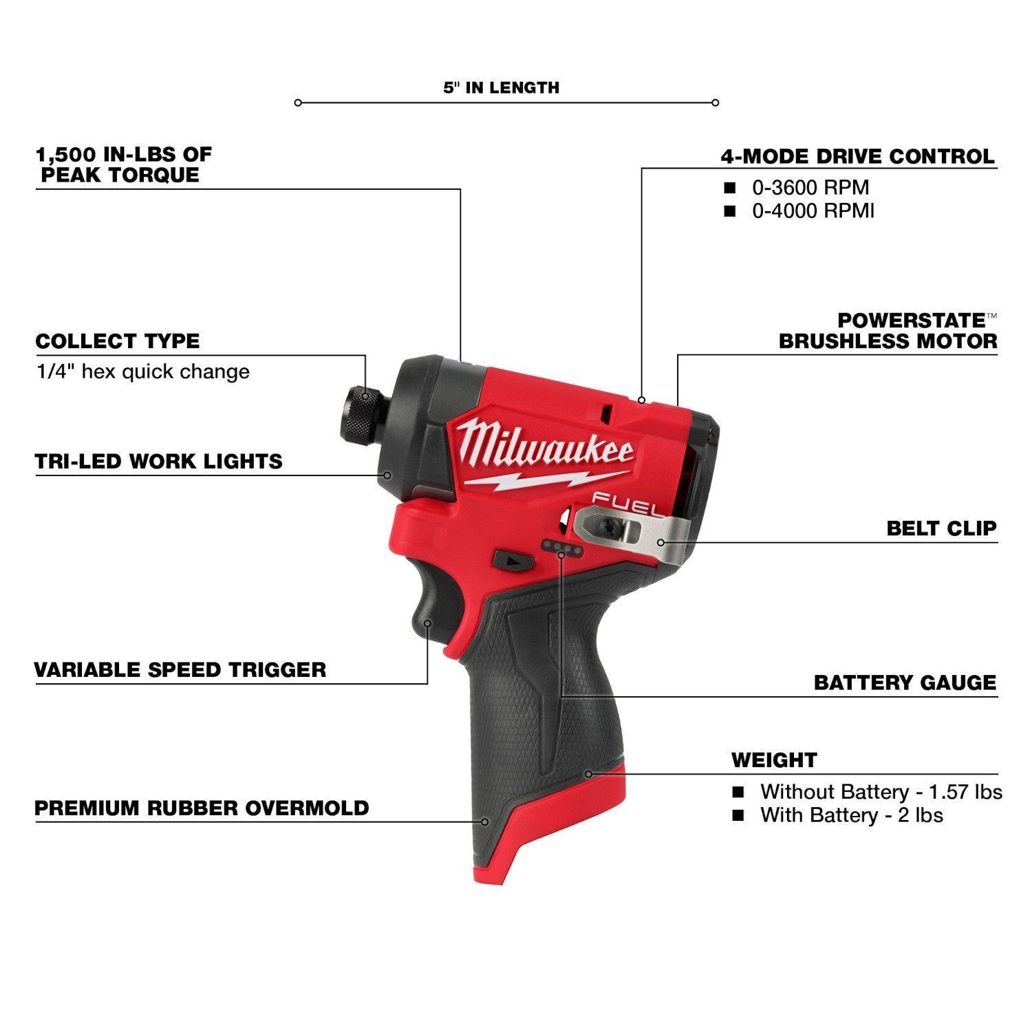 Milwaukee 3453-20 M12 FUEL Brushless Cordless 4-speed Impact Driver (Tool Only)