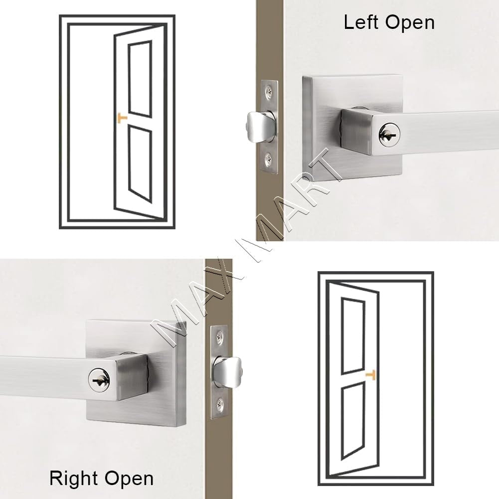 Square Door Lock with Key, Door Lockset for Front Entry Passage Bathroom Bedroom - Satin Nickel