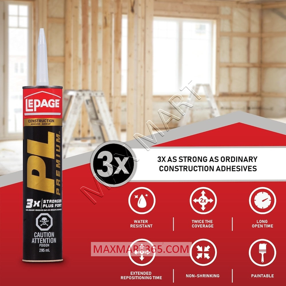 LePage PL Premium Construction Adhesive, Interior/Exterior, Waterproof - 825ml