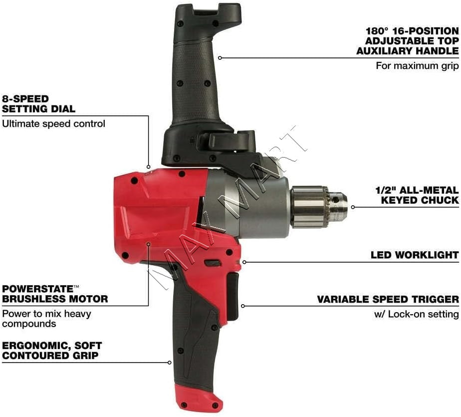 Milwaukee 2810-20 M18 FUEL Brushless Cordless 1/2-inch Variable-Speed Mud Mixer (Tool Only)