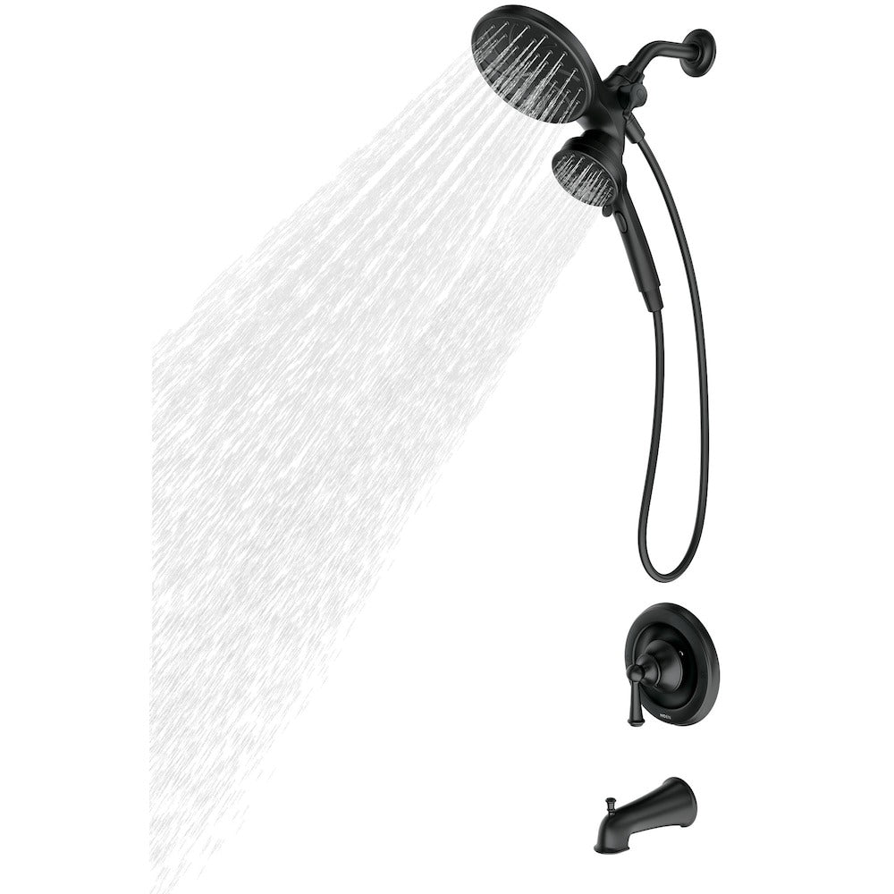 MOEN Brecklyn 82611BL 6-Spray Bathtub Shower Faucet with Magnetix Rain Shower Head - Matte Black