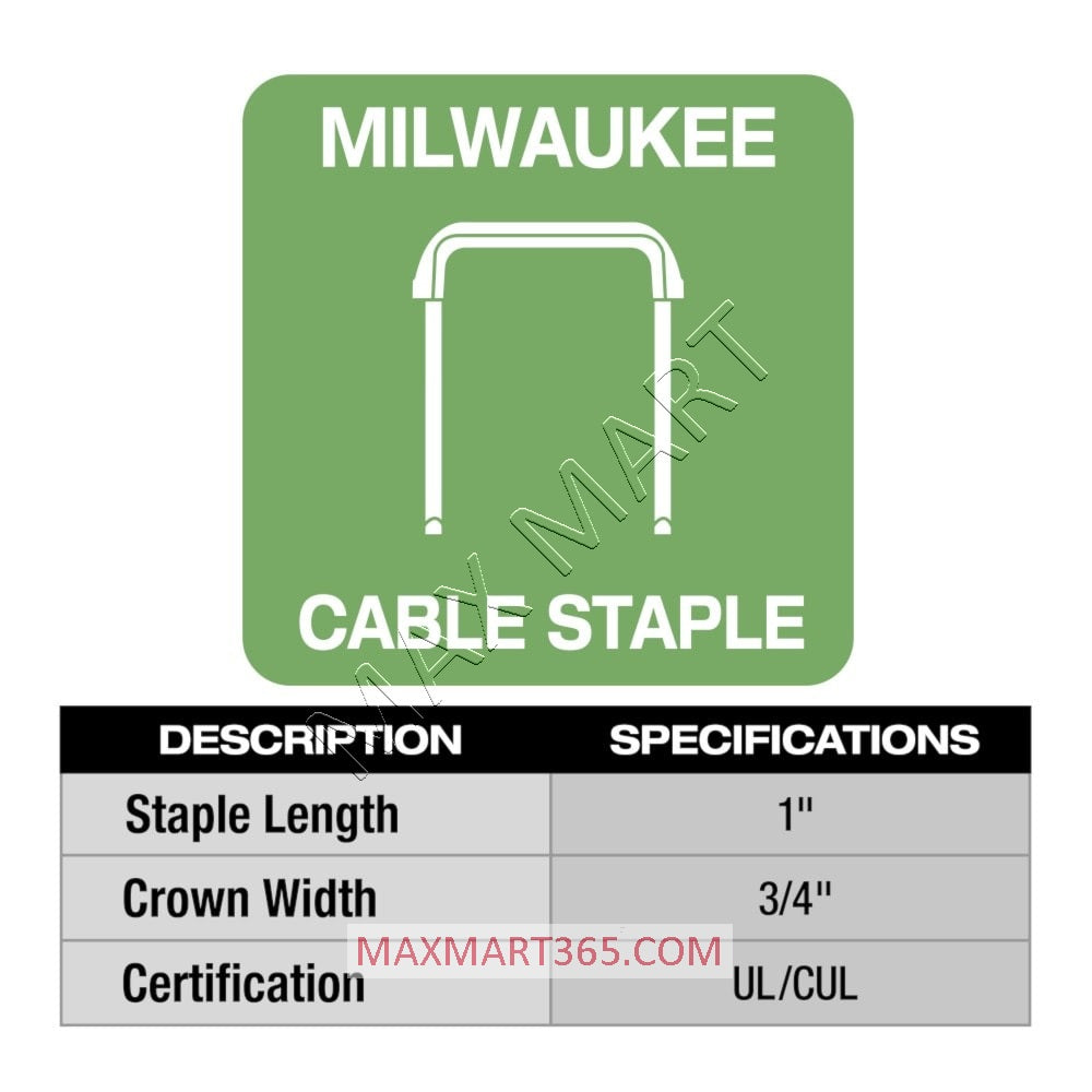 Milwaukee MNM1-600 1-inch Insulated Cable Staples for M12 Cable Stapler (600 Per Box)
