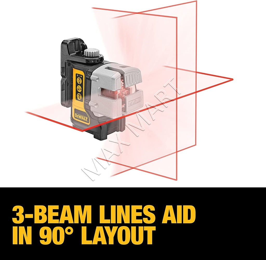 DEWALT 50ft & 165ft Red Self-Leveling 3-Beam Cross Line Laser Level Kit DW089K DW089