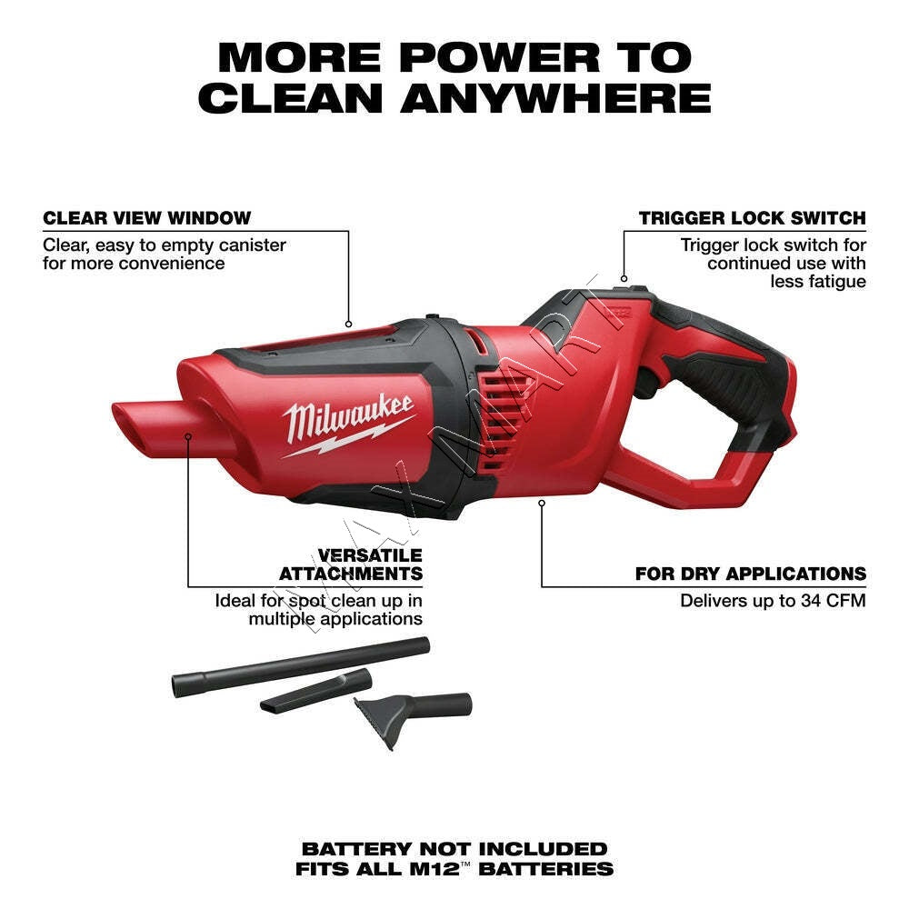 Milwaukee 0850-20 M12 Cordless Compact Vacuum (Tool Only)