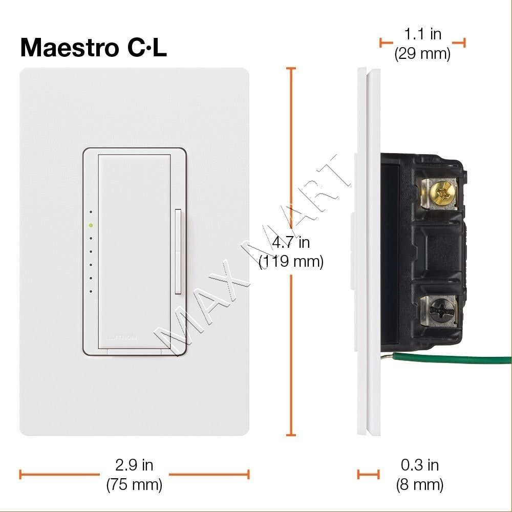 Lutron Maestro LED+ Dimmer Switch, Single Pole/3 Way MACL-153MR-WH-C - White