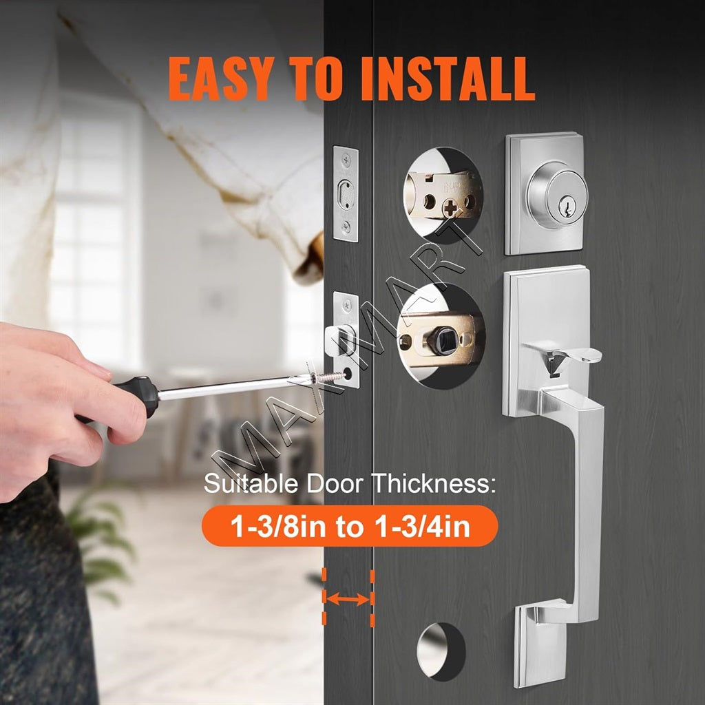 Entry Entrance Front Door Handle and Deadbolt Lock Set - Chrome