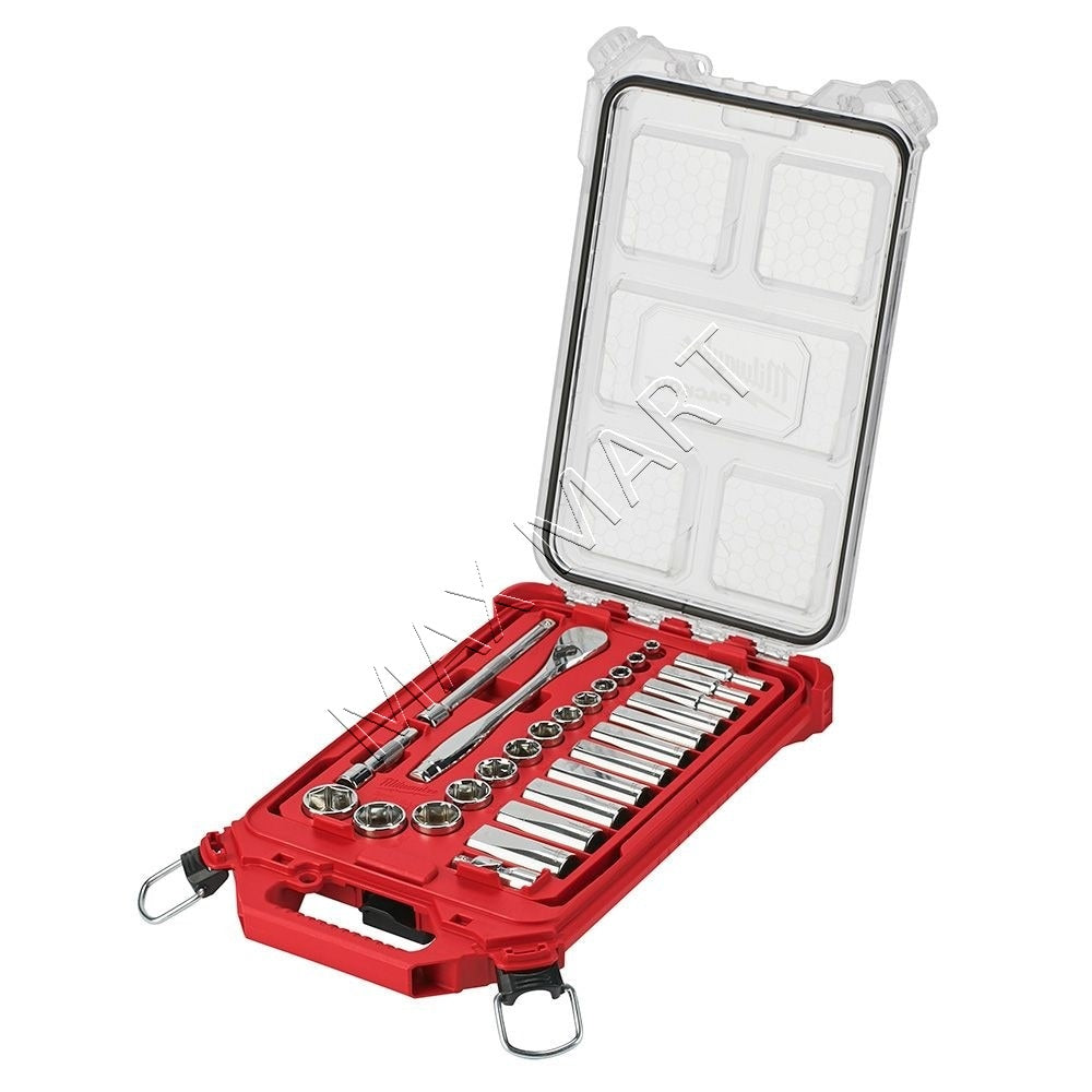 Milwaukee 48-22-9481 PACKOUT 3/8-inch Drive SAE Ratchet and Socket Mechanics Tool Set (28-Piece)