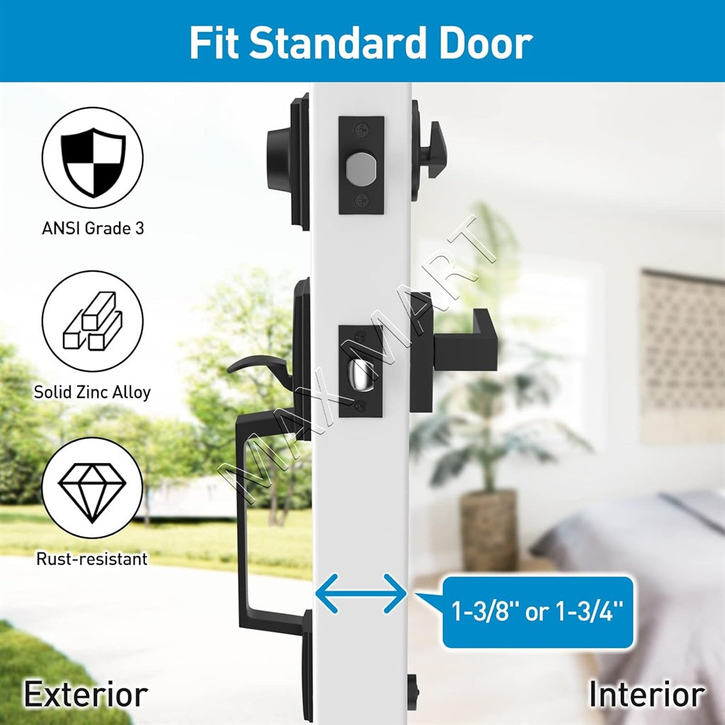 Entry Entrance Front Door Handle and Deadbolt Lock Set - Matte Black