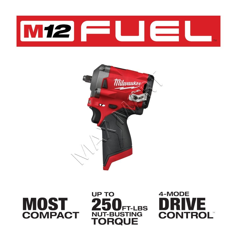 Milwaukee 2554-20 M12 FUEL 3/8-inch Brushless Cordless Stubby Impact Wrench (Tool Only)