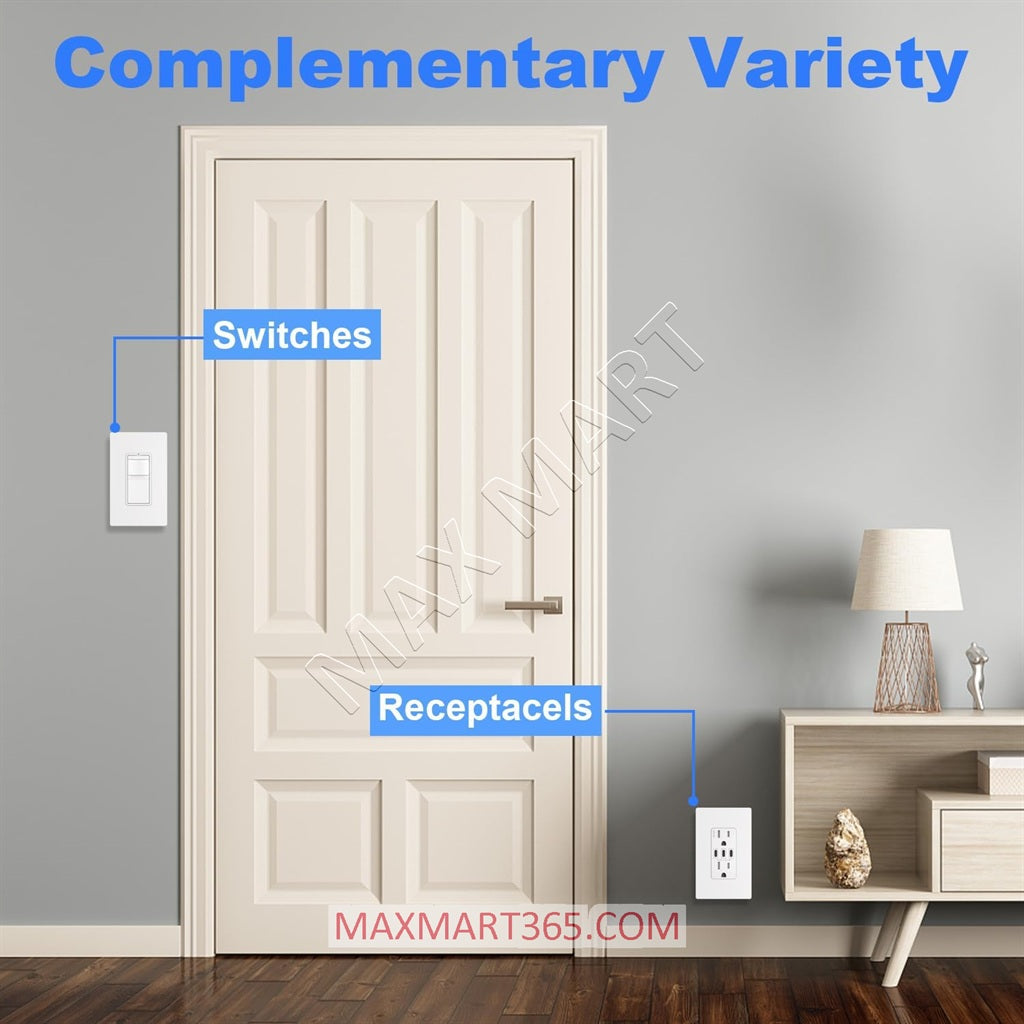 Universal 1-Gang Screwless Wallplate Coverplate for Light Switch, Dimmer, GFCI and Receptacle - White