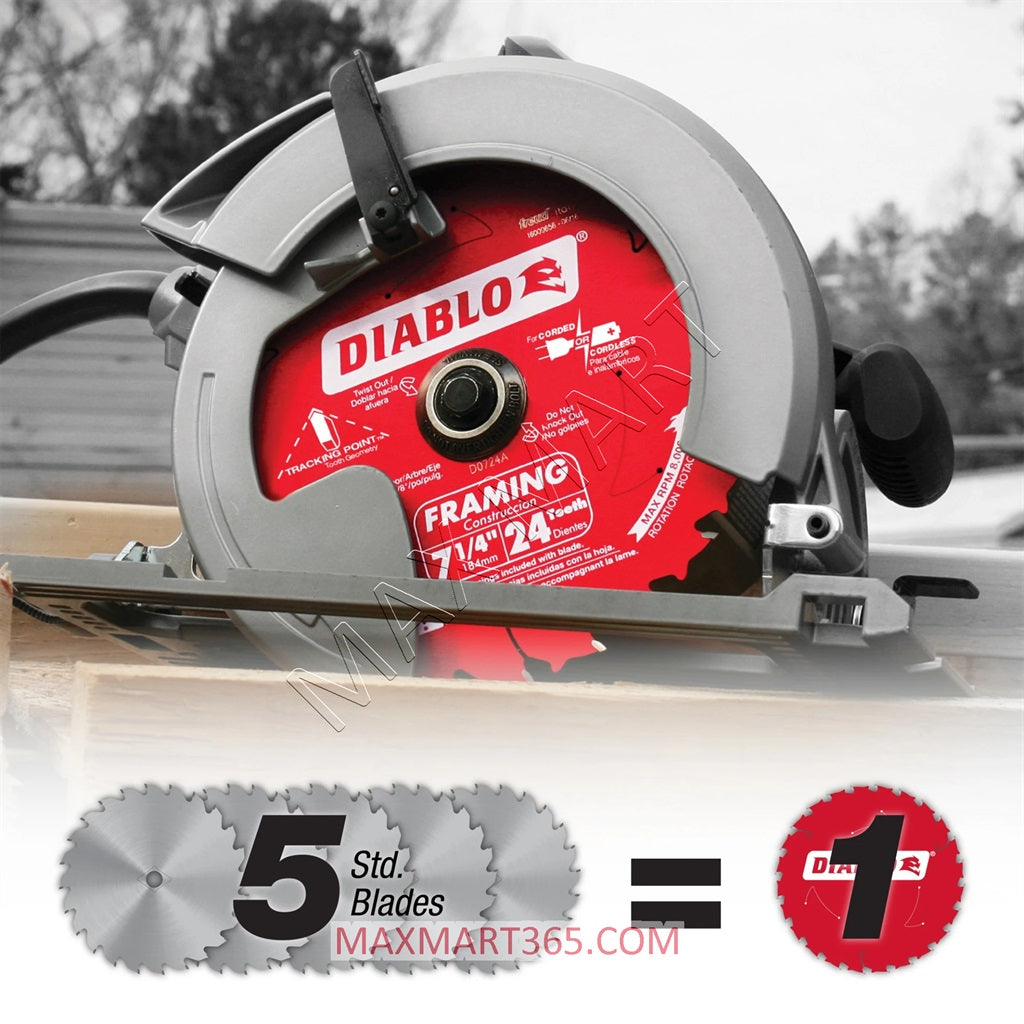 Diablo 6-1/2-inch x 24 Tooth 24T Carbide Tipped Framing Circular/Trim Saw Blade for Wood Cutting D0624R