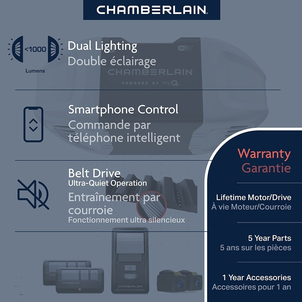 Chamberlain B4505TC 3/4-HP Ultra-Quiet Belt Drive Smart Garage Door Opener