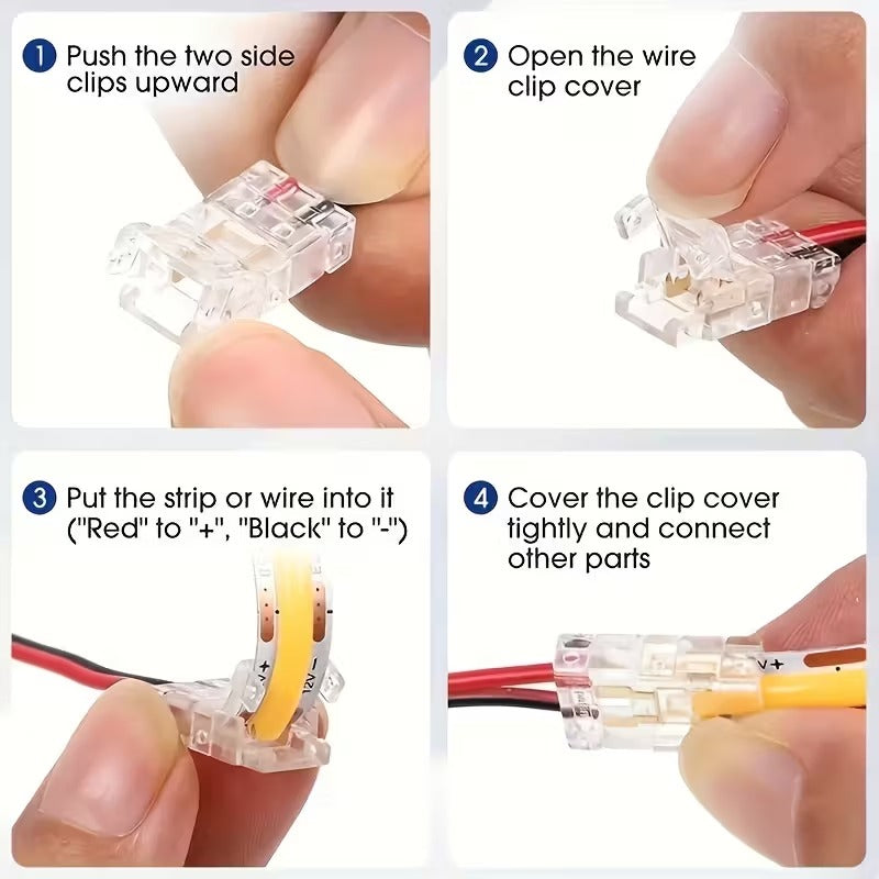 Solderless 8mm LED Strip to Wire Cable Connector