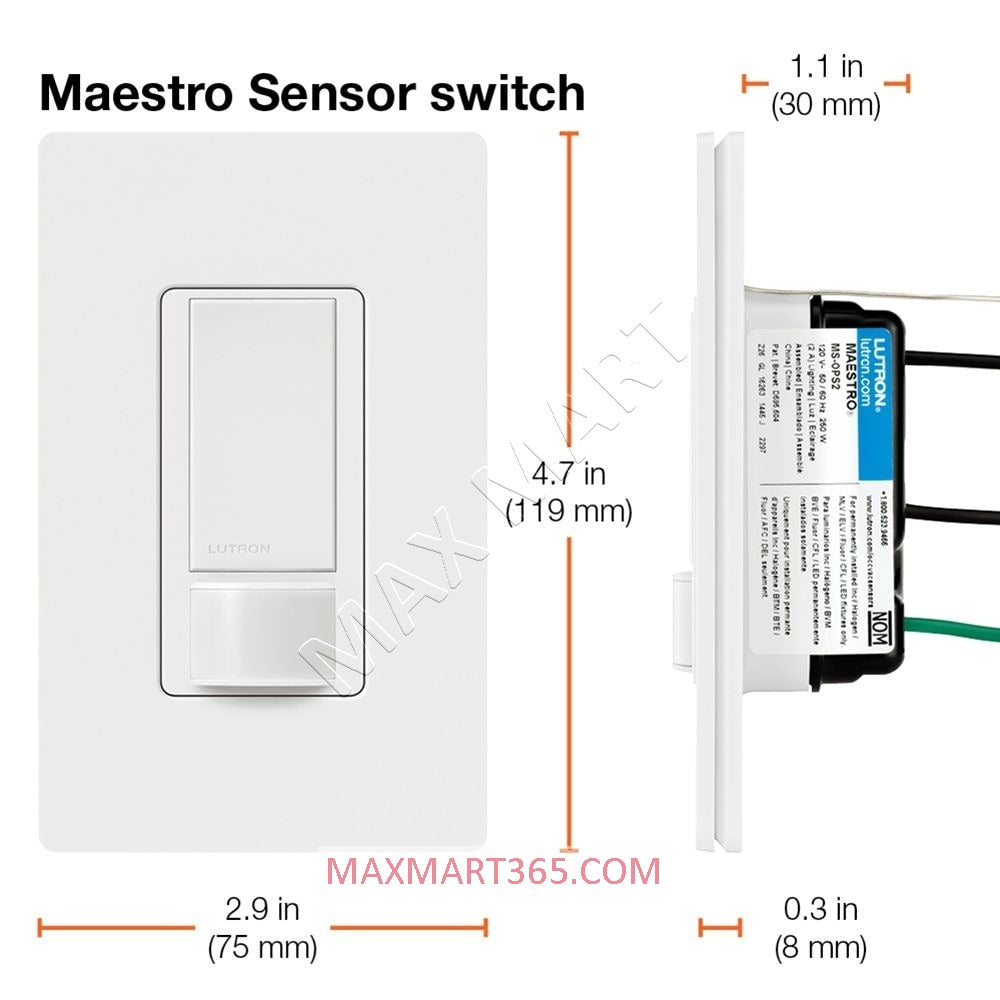Lutron MS-OPS2H Maestro 2安培单极运动传感器开关 - 白色