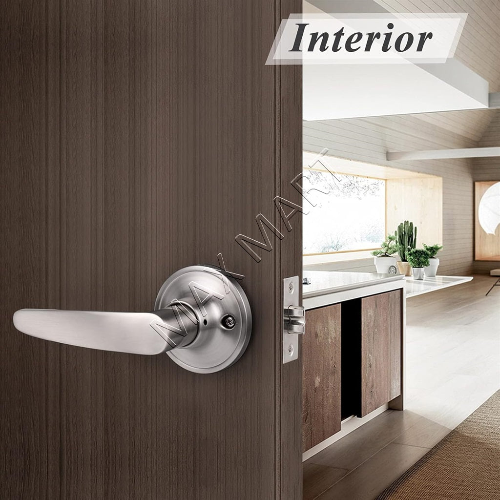 Round Passage Door Lock Lockset, Interior Hallway Closet Door Handle Keyless - Satin Nickel