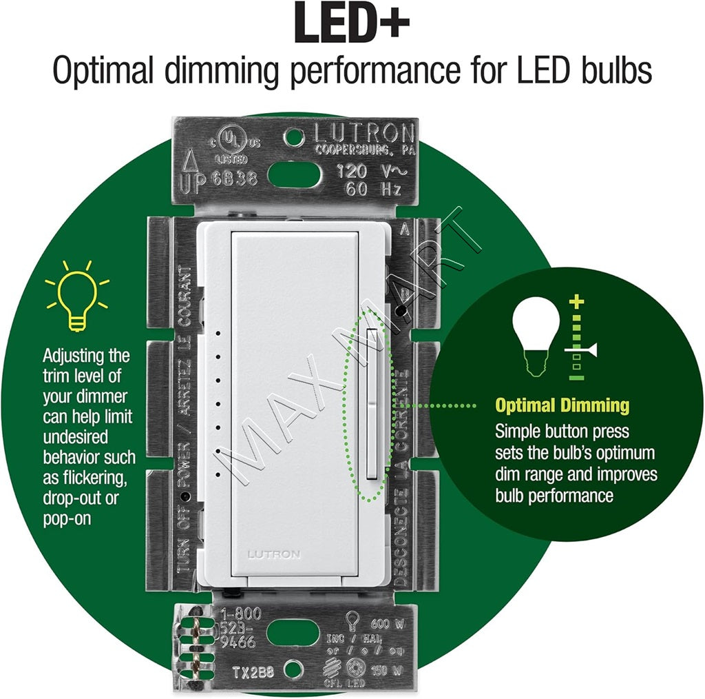 Lutron Maestro LED+ Dimmer 3-Way or Multi-Location Kit for Dimmable LED/HAL/INCAND Bulbs - White