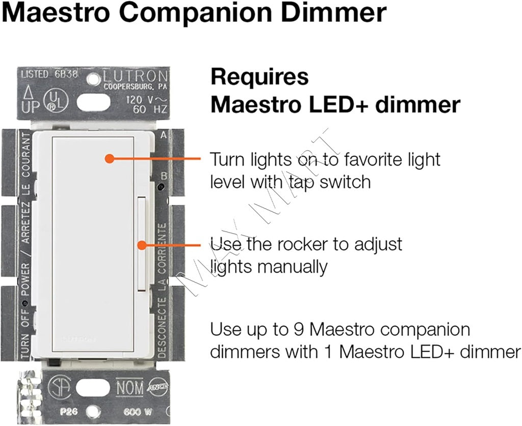 Lutron MA-R-WH Maestro Multi-Location Companion LED+ Dimmer - White