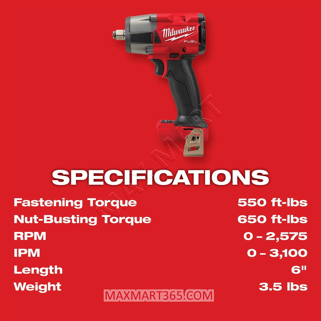 Milwaukee 2962P-20 M18 FUEL GEN-2 Mid Torque 1/2-inch Impact Wrench w/ Pin Detent (Tool Only)