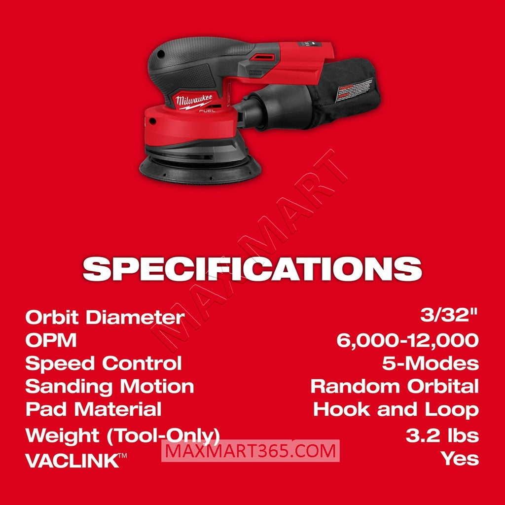 Milwaukee 2837-20 M18 FUEL 5-inch Random Orbital Sander (Tool Only)