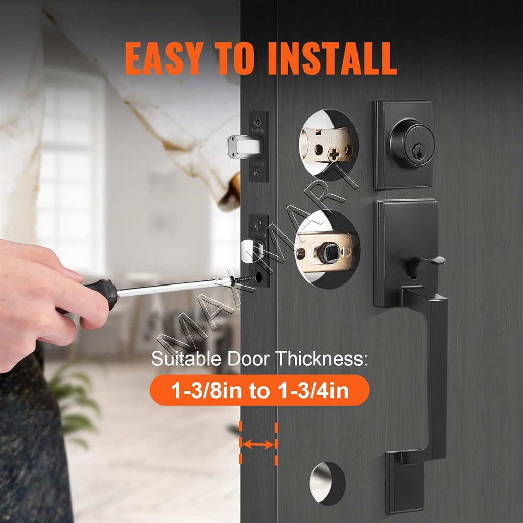 Entry Entrance Front Door Handle and Deadbolt Lock Set - Matte Black