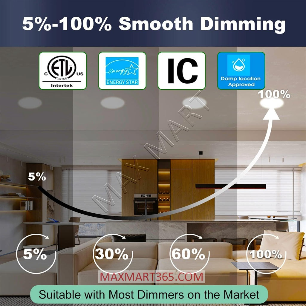 4-Inch 5CCT LED Recessed Slim PotLight with Junction Box, Dimmable, IC Rated, ETL Certified, Damp Rated, Indoor/Outdoor